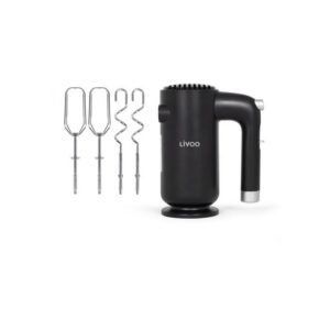 Batteur à main LIVOO DOP243N 250 W 5 vitesses turbo 4 accessoires Noir avec fouets et crochets à pétrir