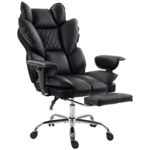 Roline Fauteuil de Direction Inclinable Chaise de Bureau 180 kg Simili Cuir Noir avec Repose-pieds