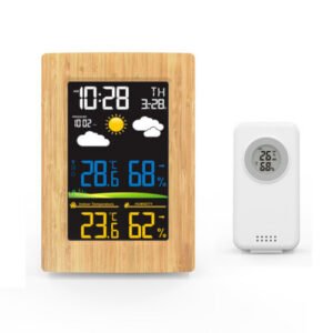 Station météo avec écran LCD couleur effet bois