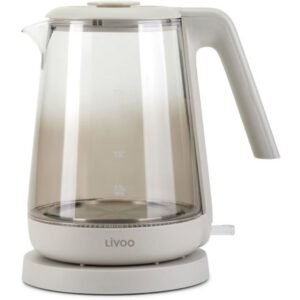 Bouilloire électrique sans fil LIVOO DOD216G 1,7 L en verre borosilicaté 2200 W rétroéclairage intérieur bleu 360° Noir/gris avec filtre anti-calcaire