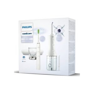 Philips Sonicare DiamondClean 9000 Power Flosser Combo HX3886/41 Blanc brossage ultrasonique et hydropulseur sans fil