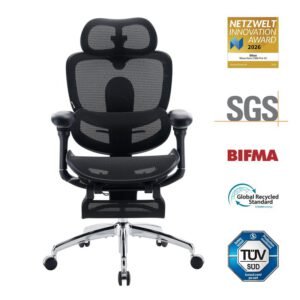 Doro C300 Pro V2 Chaise ergonomique – Soutien lombaire auto-adaptatif 2.0, Dossier SynchroFlex, Appui-tête 3D large, Accoudoirs 8D, Inclinaison 135°, Profondeur d'assise réglable, Repose-pieds, 150 kg max, Noir