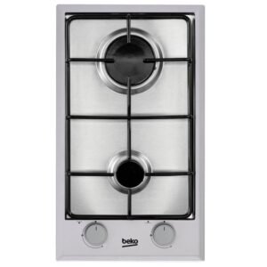 Table de cuisson gaz domino BEKO HDCG32220FX 30 cm 2 brûleurs acier inoxydable avec allumage intégré et sécurité thermocouple Inox