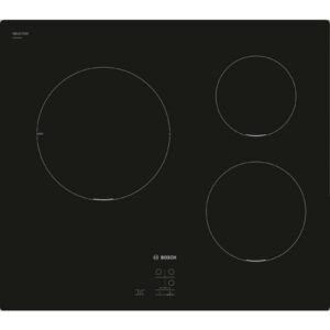 Table de cuisson induction Bosch Série 2 PUC611AA5E 60 cm 3 foyers noire Touch Select 9 niveaux PowerBoost avec minuterie