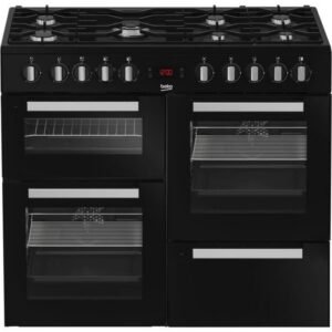 Cuisinière pose libre Beko PF335325DB 6 brûleurs gaz + wok double couronne, 3 fours électriques dont gril, affichage digital, noir