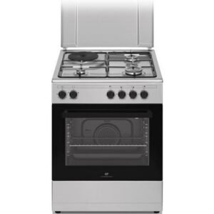 Cuisinière gaz/électrique Continental Edison CECM60FCS 59,8 cm Argent, 3 brûleurs gaz + 1 plaque électrique, four 66 L, chaleur tournante, grille 2000 W