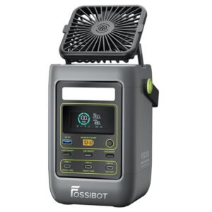 Station d'alimentation portable FOSSiBOT FDC300, batterie LiFePO4 288 Wh, double sortie haute puissance USB-C 140 W, écran HD intelligent, ventilateur de refroidissement intégré.