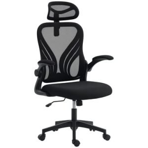 Roline Chaise de Bureau Ergonomique Noire Accoudoirs Rabattables