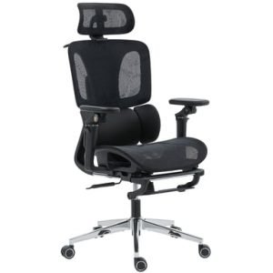 Roline Chaise de bureau ergonomique noire maille avec repose-pieds