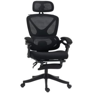 Roline Chaise de Bureau Ergonomique Inclinable Maille Noir Repose-Pied