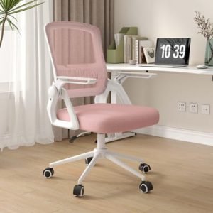 Chaise d'ordinateur pivotante accoudoir rabattable Rose